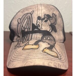 Disney Parks Steamboat Willie Hat Cap Strap Back Black Gray‎ Mickey Mouse